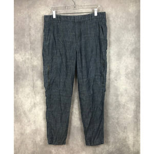 Vince Linen Blend Cargo Pants Side Zippers Trousers Blue Size 30